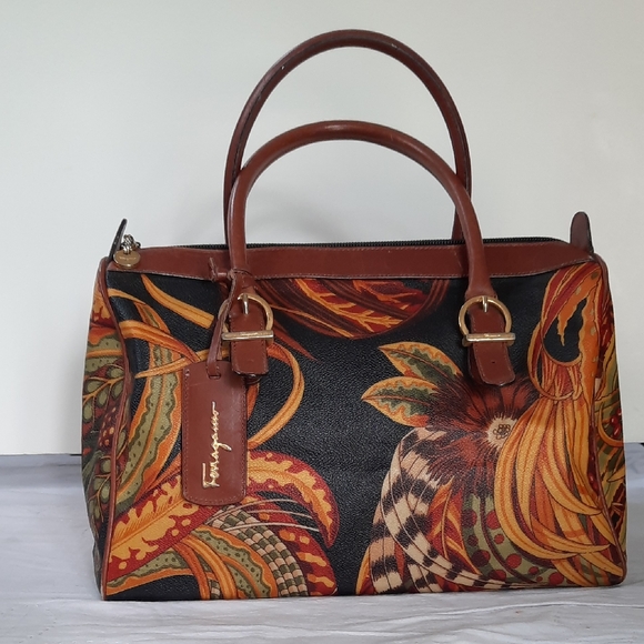 Salvatore Ferragamo Handbags - Salvatore Ferragamo Women's Satchel - Black and Brown Floral